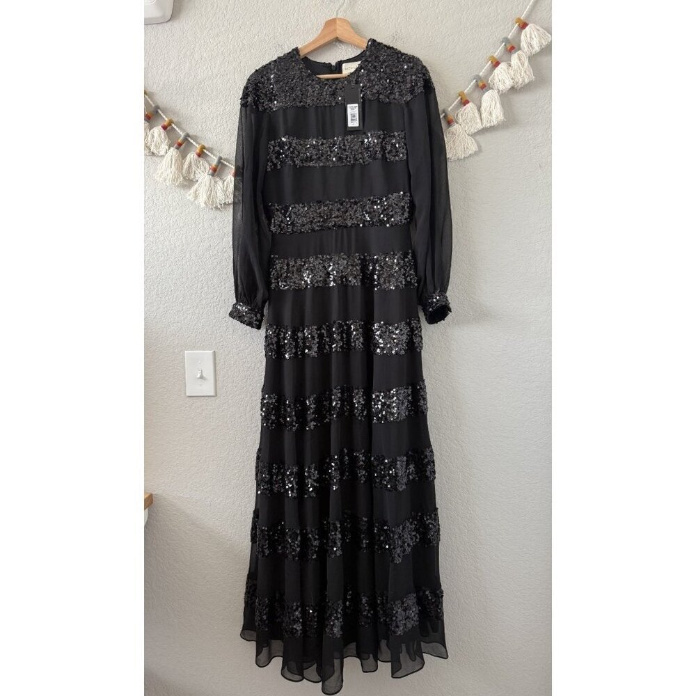 Sachin + Babi Black Sequin Stripe Maxi Dress